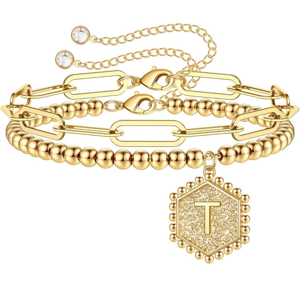 DAINTY GOLD  INTIAL LETTER BRACELET | T | *NWT*